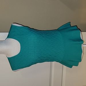 Eva Mendes jade green sleeveless pullover diamond texture sweater peplum…M EUC